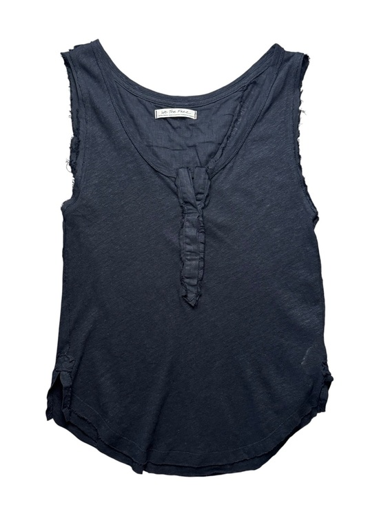 We The Free Tops - We The Free Black Sleeveless Henley Linen and Cotton Tank Size XS - Fringe Boho